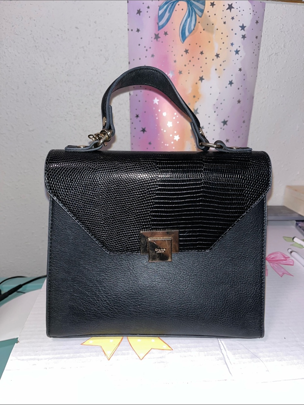 Dune London Black Structured Top-Handle Satchel